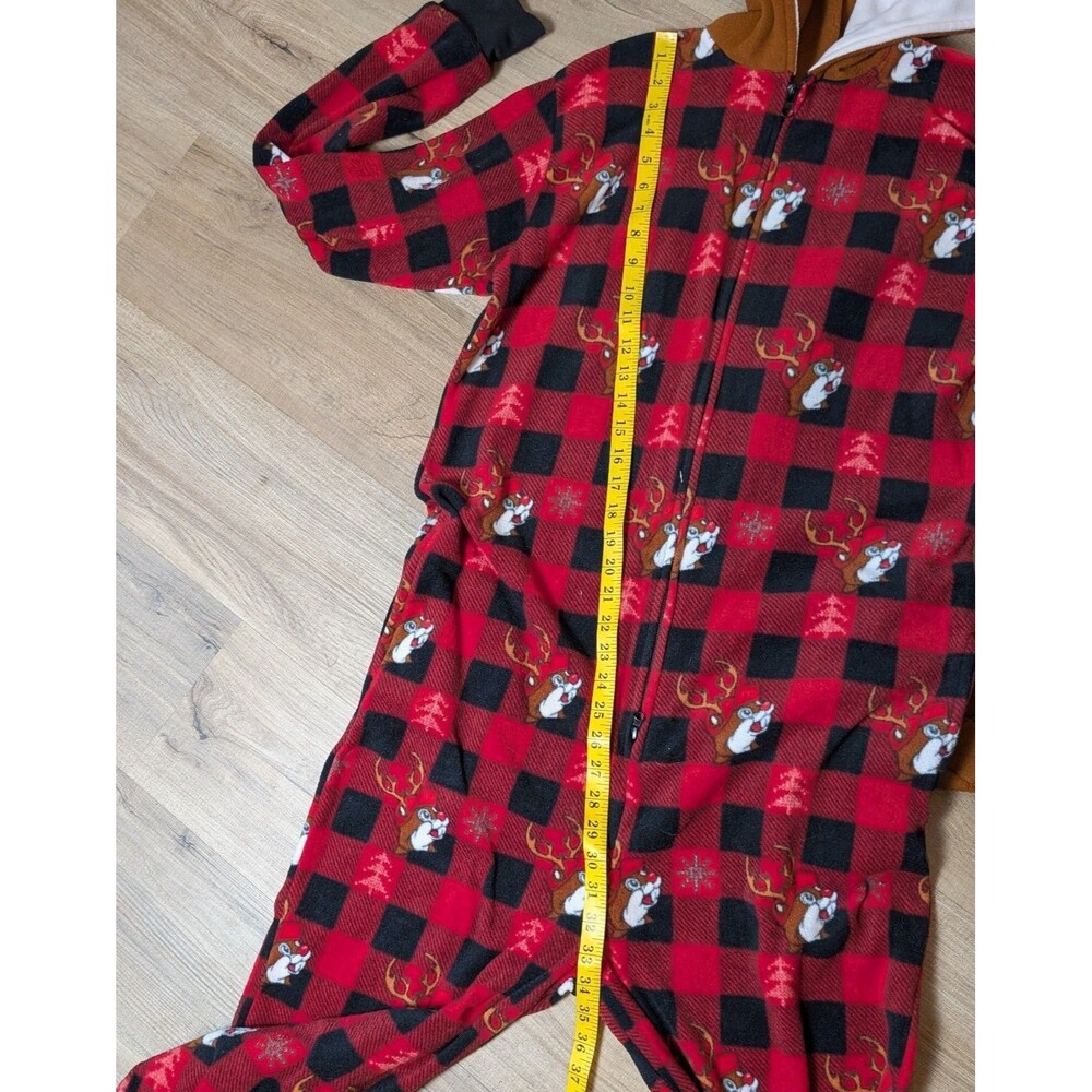 NWOT Buc-ee’s Christmas Bodysuit Pajamas Adult S/M Plaid Beaver Reindeer Hooded - Picture 8 of 9